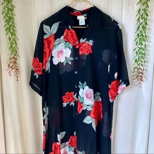 Gottex Black Sheer Floral Roses Swim Cover up